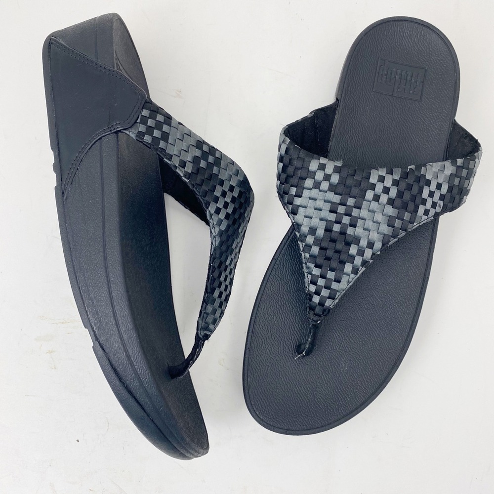 FitFlop Silky Weave Thong Post Toe Sandals Womens 10 Black Grey